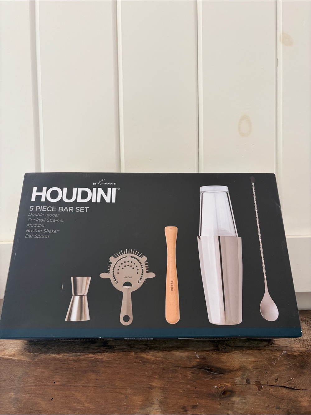 HOUDINI 5-Piece Bar Set by - Silver with Wood Muddler